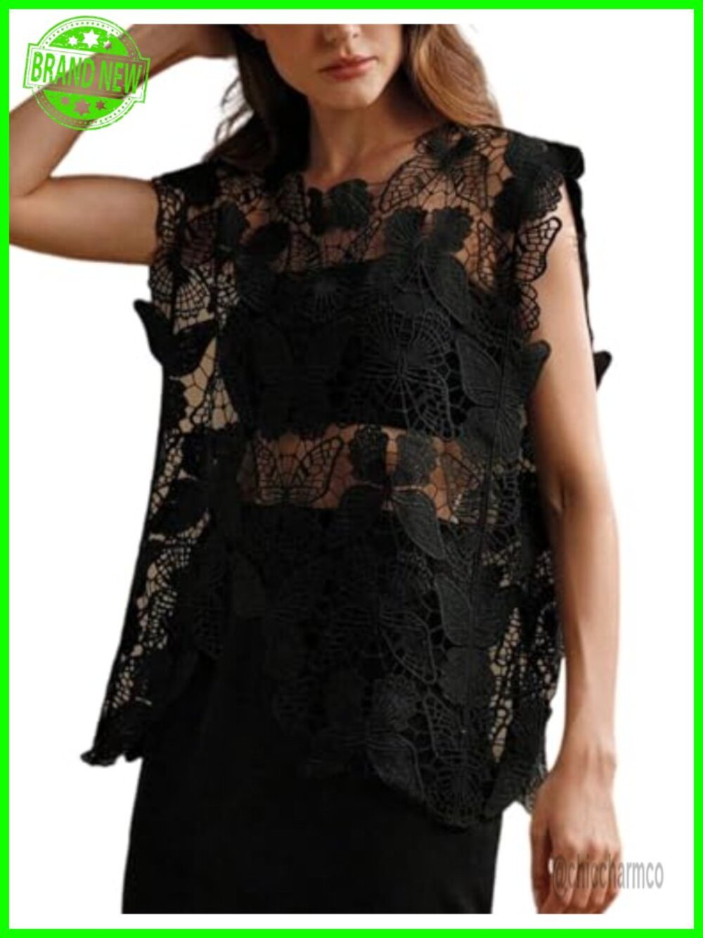 Arssm Womens Floral Lace Crochet Tank Top Loose Fit See Through Cover Up